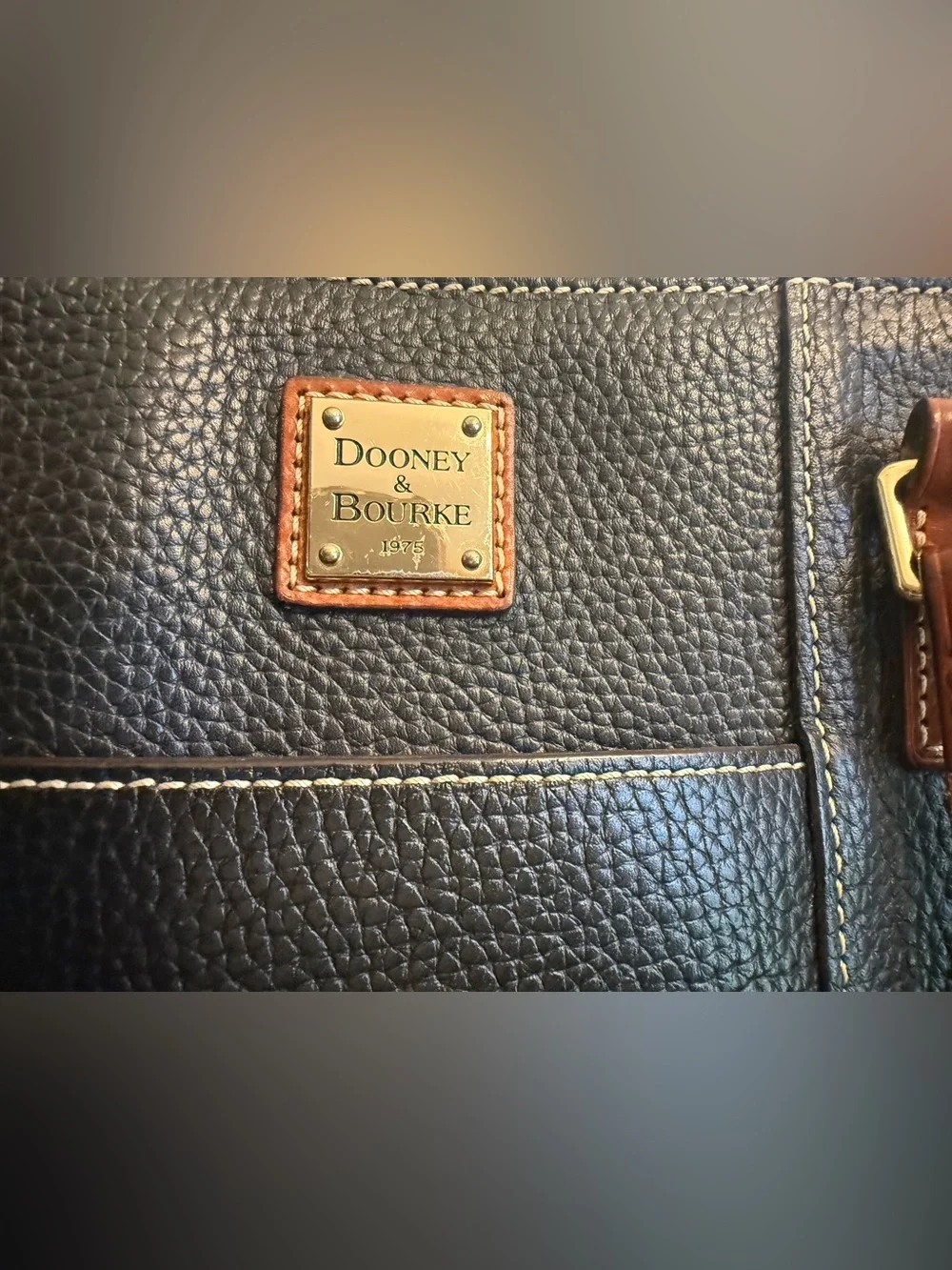 Dooney & Bourke Black Lexington Leather Tote with Brown Straps